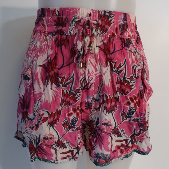 Womens Chufy Pink White Floral Elasticized My Aussie Days Drawstring Shorts XS - Picture 1 of 7